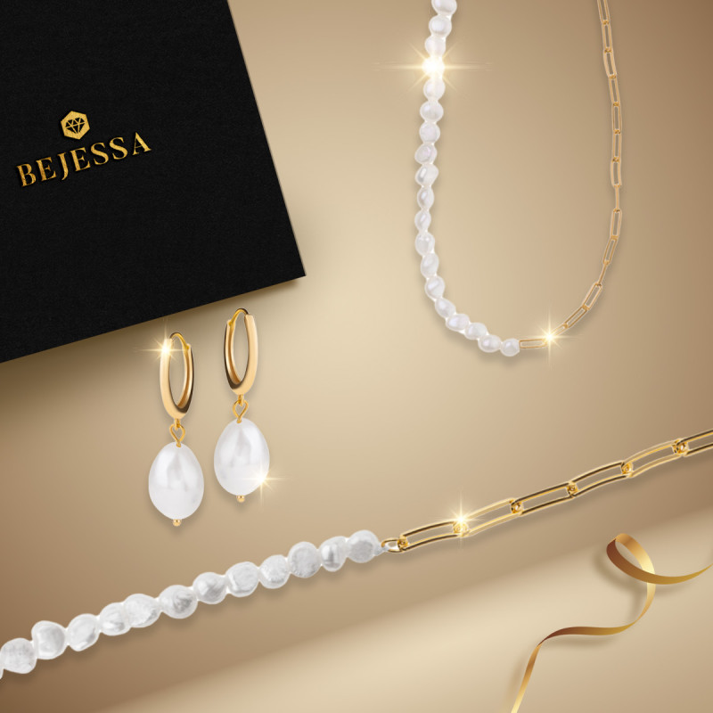 Komplet biżuterii perłowej - naszyjnik, bransoletka i kolczyki z naturalnymi perłami