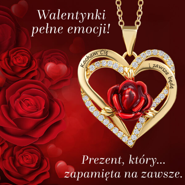 naszyjnik - podwójne serce z różą - złoty - kocham cię i zawsze będę - reklama - mockup główny - walentynki (1-2)